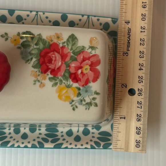 Pioneer Woman Butter Dish Floral Covered Stoneware Lid Kitchen Farmhouse - Picture 10 of 11